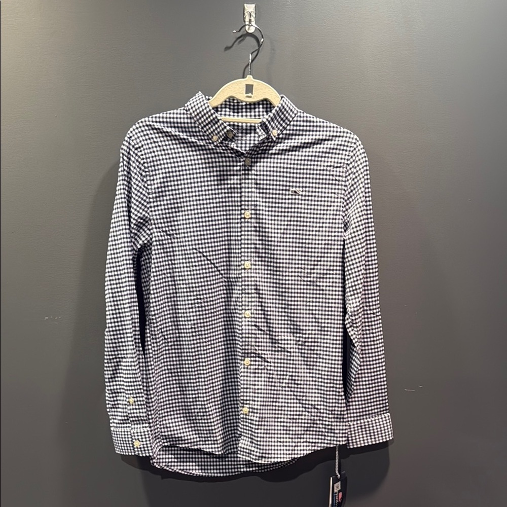 Boy's Vineyard Vines Navy and White Checkered Shirt